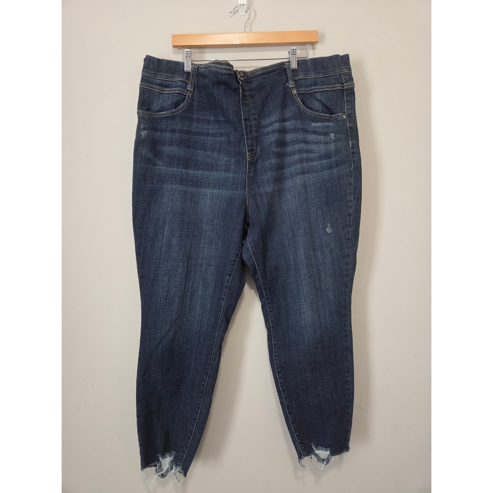 Terra & Sky Womens 3X 24W-26W Dark Wash Distressed Raw Hem Skinny Jeans Plus Siz